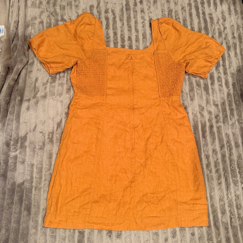 Madewell Maisie Square Neck Linen Mini Dress Orange Marigold Size 14 - Picture 3 of 7